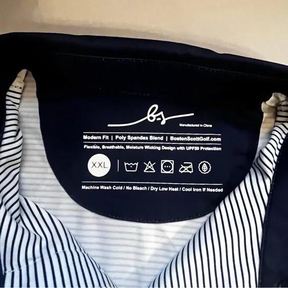 Boston Scott Men’s Stretch Golf Polo Shirt Blue/White Striped Sz XXL NWT - Picture 4 of 8